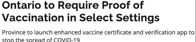 安省政府：9大场所必须持疫苗证书才能进入！